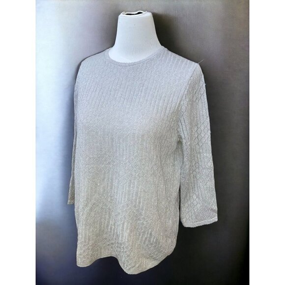 Alfred Dunner quarter sleeve solid silver lame metallic pullover sweater NEW S - Picture 4 of 6